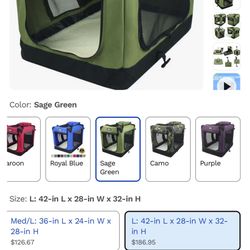 Portable Dog Crate 42”x28”x32