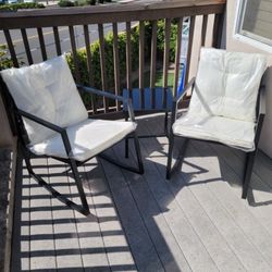 Metal Wicker Bistro Rocking Chairs With Table