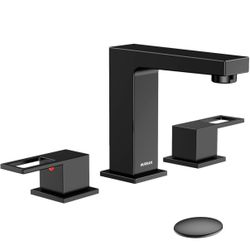 8 Inch Widespread Bathroom Faucet 3 Hole-2 Handle Square Bathroom Sink Faucet with Pop-Up Drain & Supply Lines, Lead-Free SUS 304 Stainless Steel for 