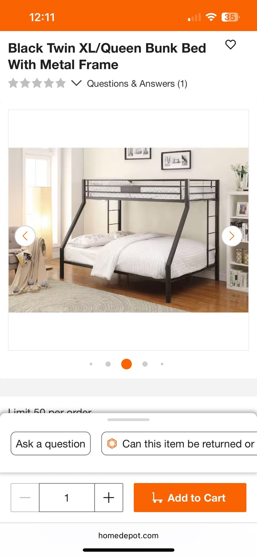Twin XL Over Queen Bunk Bed 
