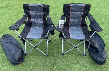 Camping Chairs, 2 Pack Oversized Heavy Duty Fully Padded Folding Chairs with Cup Holder, Cooler Bag and Side Pocket, Support 400 LBS, Carry Bag Includ
