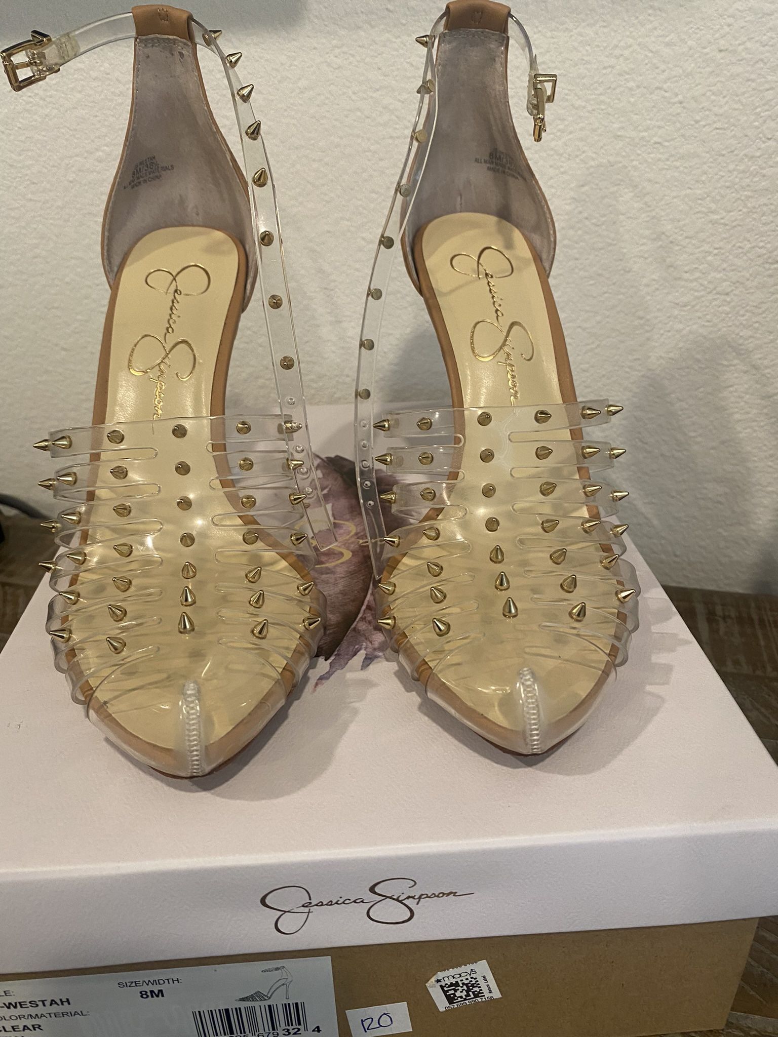 Jessica Simpson Nude/Clear Heels with Gold Spikes