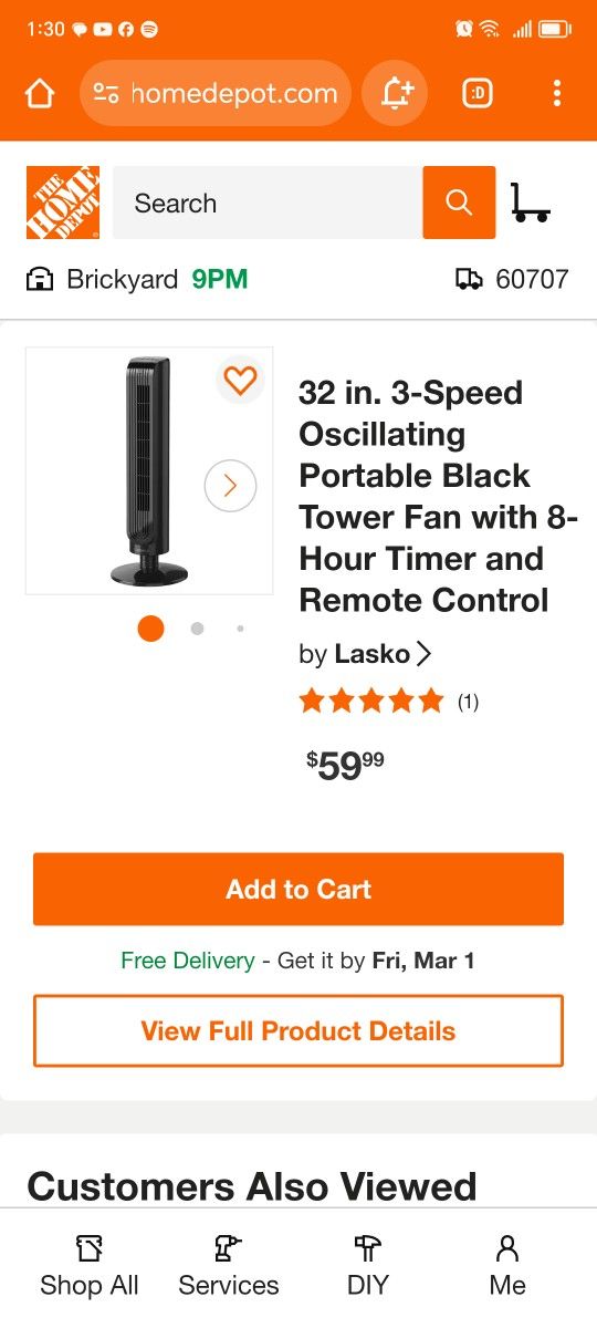 2 in. 3-Speed Oscillating Portable i Black Tower Fan with 8-Hour Timer and Remote Control

