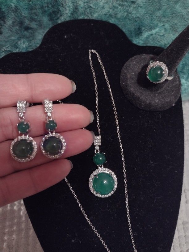 Gorgeous Jade's And CZ Diamonds Set