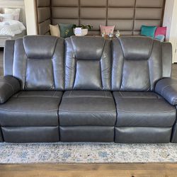 Gray leather Dual-sided Power Recliner Sofa