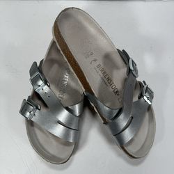 Birkenstock Yao Silver Metallic Birko-Flor Sandals Women's Size 8