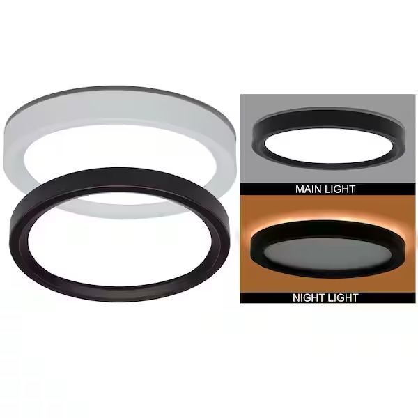 Open Box Commercial Electric 7.5 in. Round White Oil Rubbed Bronze Trims LED Flush Mount Ceiling Light Adjustable 3000K 4000K 5000K with Night Light