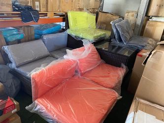 Patio armless chair( $20 each, ottoman $10, coffee table $10