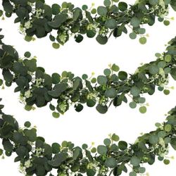 3 Pcs  Artificial Eucalyptus Leaves Greenery Garland Faux Plant Spring Vines with White Flowers Berries for Wedding Home Party Dec