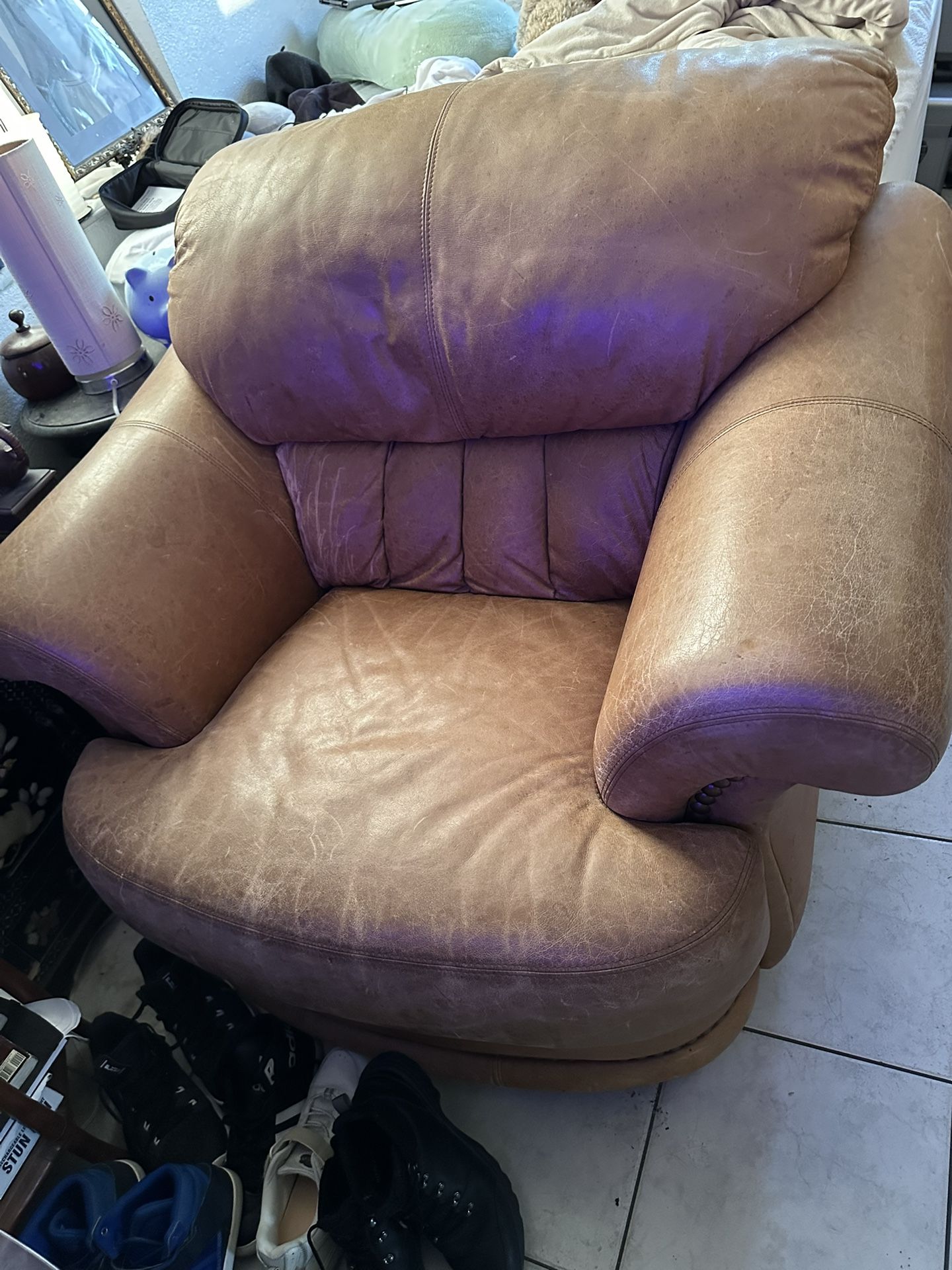Real Leather Big Chair With Ottoman
