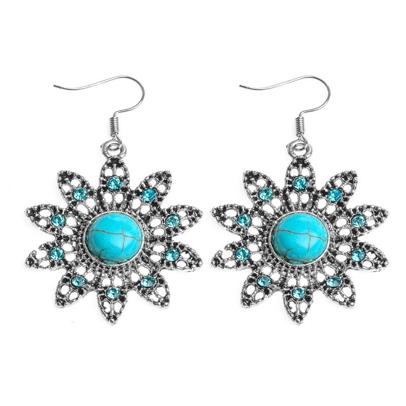 Beautiful Flower Turquoise Dangle Earrings