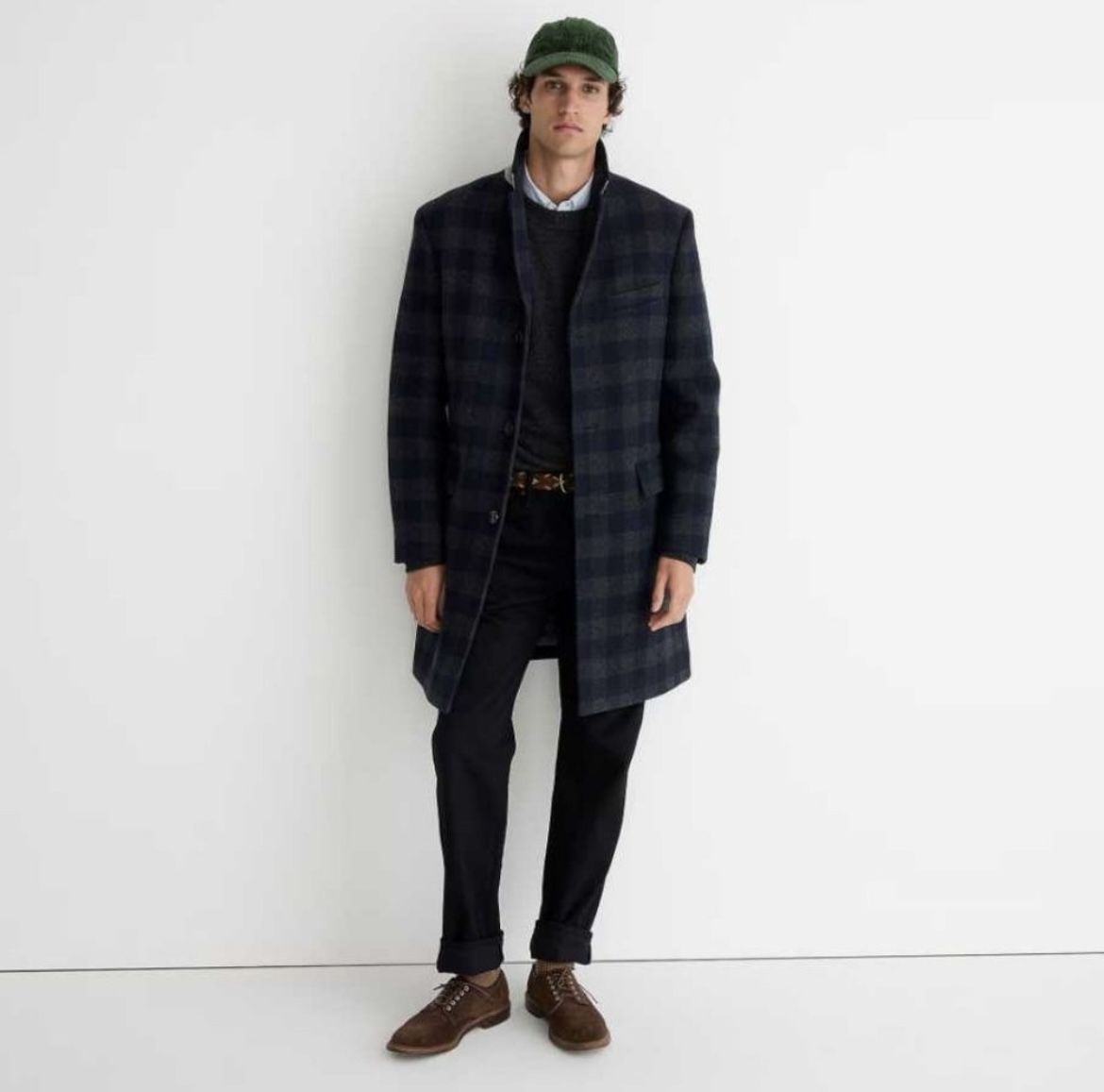 J. Crew Ludlow wool navy gray plaid mid length men’s peacoat 39R