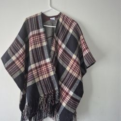 STUDI0 Poncho Open Front Plaid Wrap 100% Acryl Cozy Warm Soft Women Men One Size