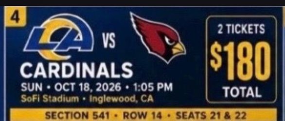2 Tickets LA Rams vs Cardinals Oct 18 2026