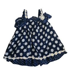 Toddler girls little lass blue w white polka dots sundress sz 24 mos