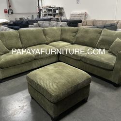 New! Sage Sectional, Green Sectional Couch, Plush Sectional, Sofa, Couch, L-Shaped Sofa, Corduroy Sectional, Sofas, Sectionals, Green Couch,Green Sofa