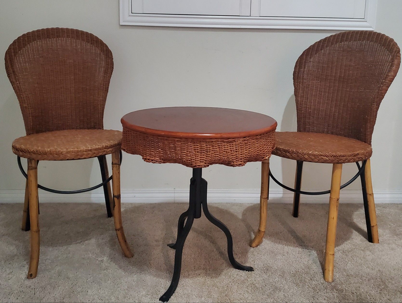 Antique wood/wicker bistro set