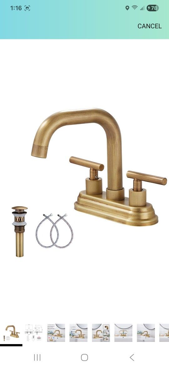 GGStudy Bathroom Vanity Faucet 2-Handles 4 Inches Centerset High Arc Spout Antique Brass with Drain Assembly and Supply Hose Lavatory Faucet Mixer Dec