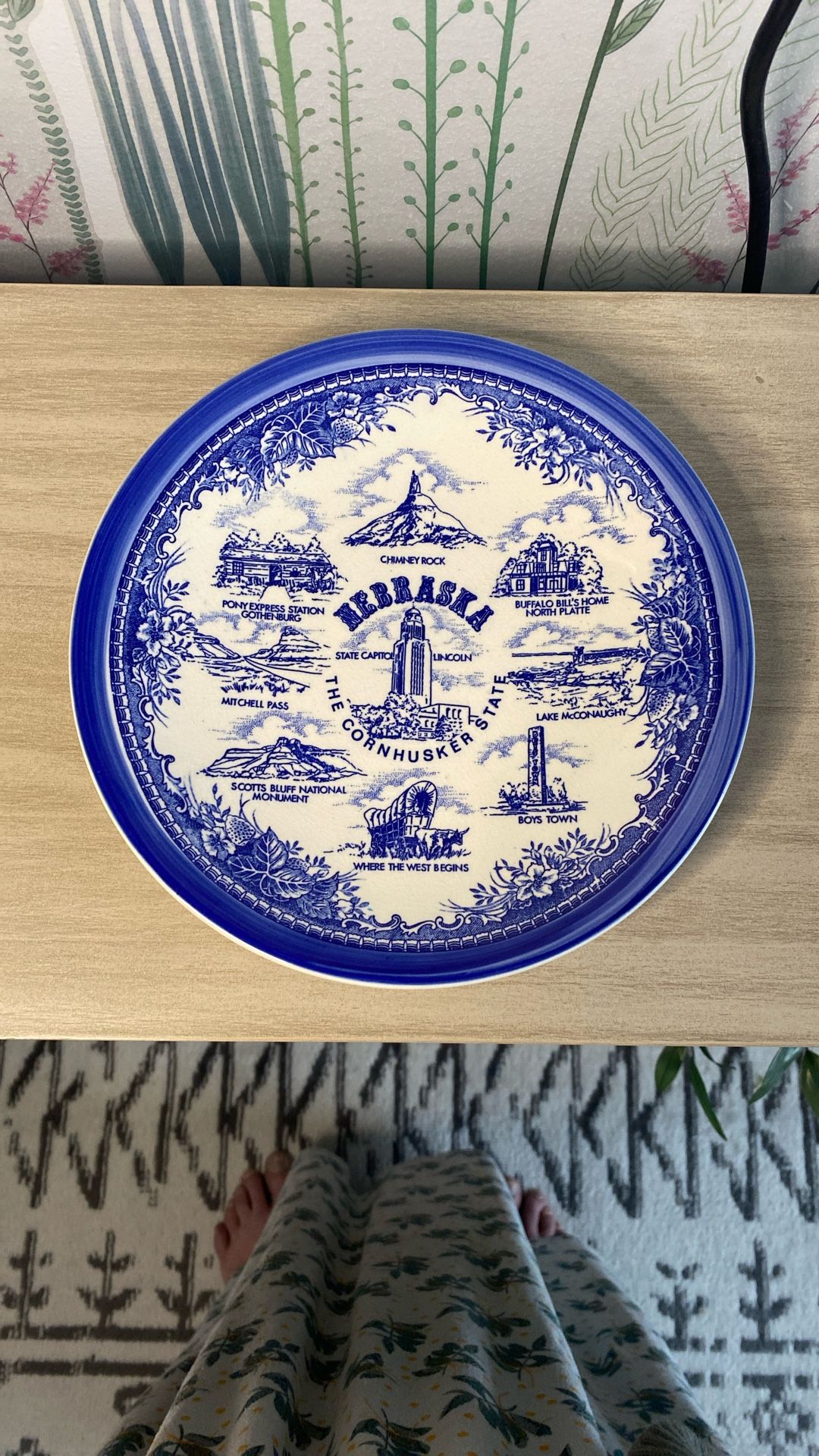 Vintage blue transferware Nebraska souvenir plate