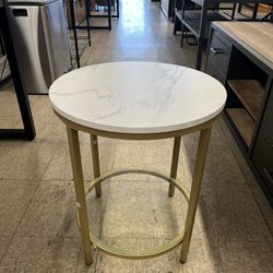 VASAGLE Small Round Side Table w/ Faux Marble Top Glass Shelf Modern Style - Gold  