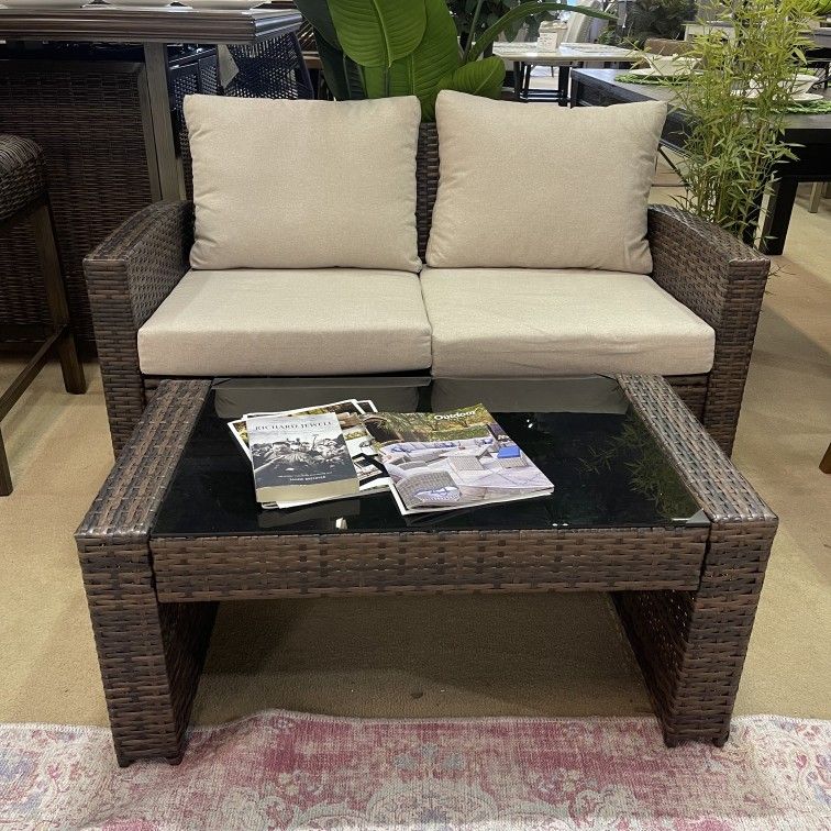 East Brook Outdoor Loveseat w/ Coffee Table (Set of 2 Home & Garden