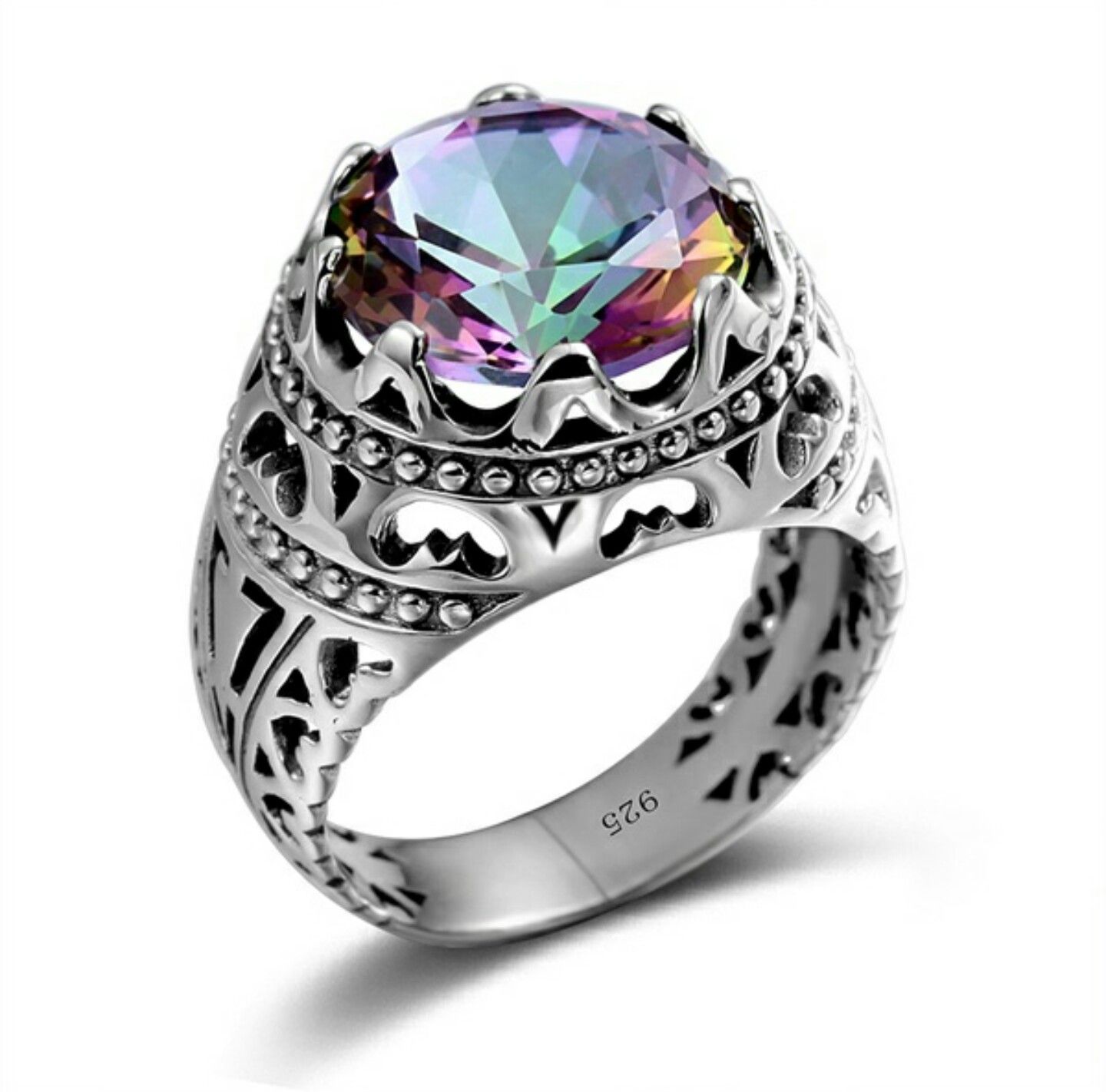 925 Sterling Silver Opal Zircon Ring Size 6-10