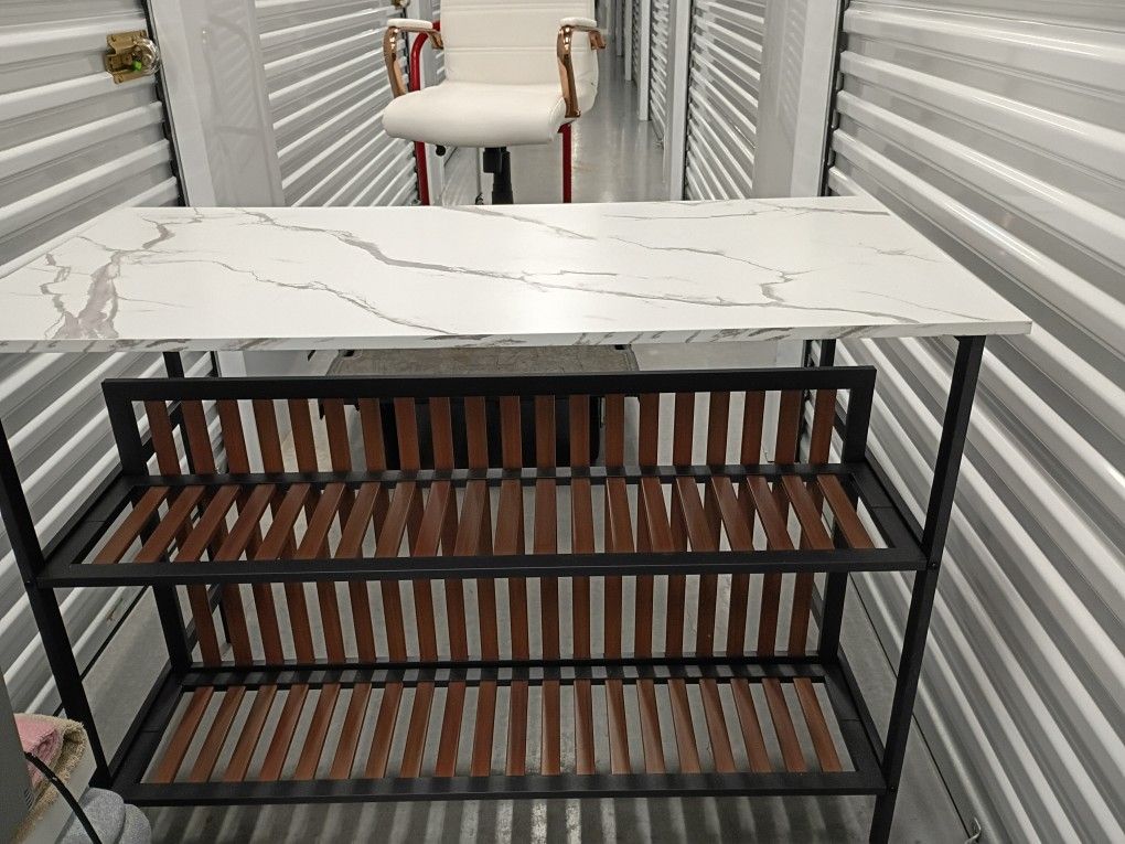 Kitchen Island Table w/Storage Shelves