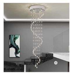 Modern Crystal Chandelier Spiral 4 Lights High Ceiling Light Fixture Flush Mount Clear K9 Crystal Raindrop Chandelier for Dining Room Living Room Foye