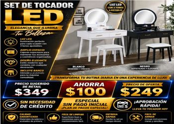 New black or white LED vanity set with mirror and stool