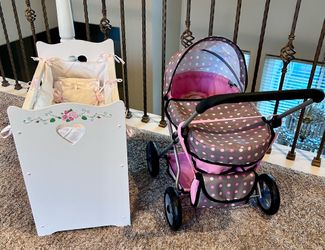 Badger Basket Doll Crib & Bayer Dolls Pram Stroller