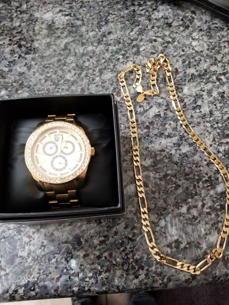 Gold watch and chain