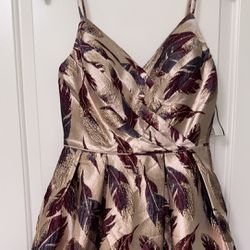 Gold Dress with Purple/Pink Leaves