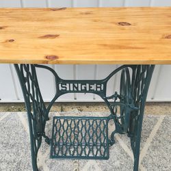 Vintage Industrial Custom Painted Singer Sewing Machine Treadle Table