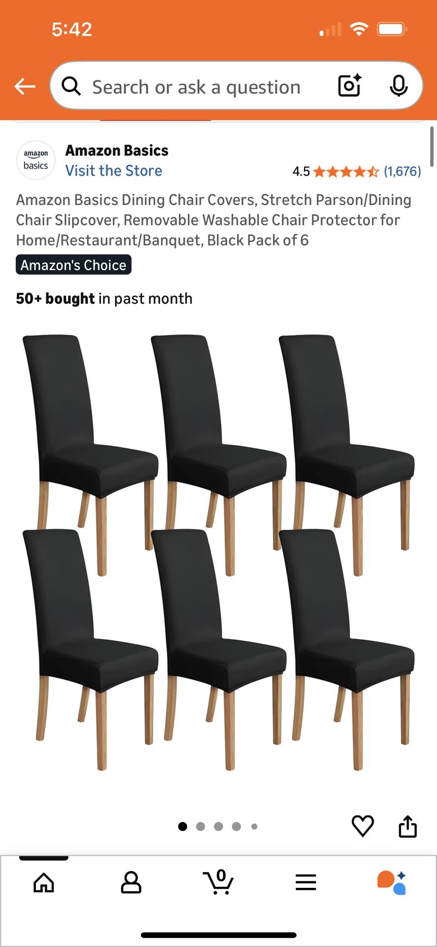 Amazon Basics Dining Chair Covers, Stretch Parson/Dining Chair Slipcover, Removable Washable Chair Protector for Home/Restaurant/Banquet, Black Pack o