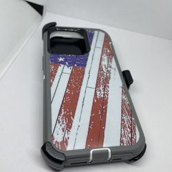For iPhone 13 Pro USA Flag Camo Belt Clíp Case Holster Defender 