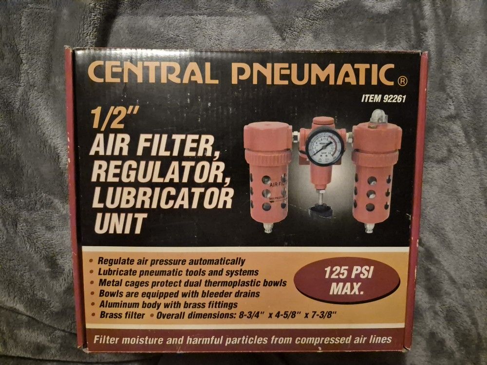Brand New: Central Pneumatic - 1/2" Air Filter, Regulator, Lubrication Unit