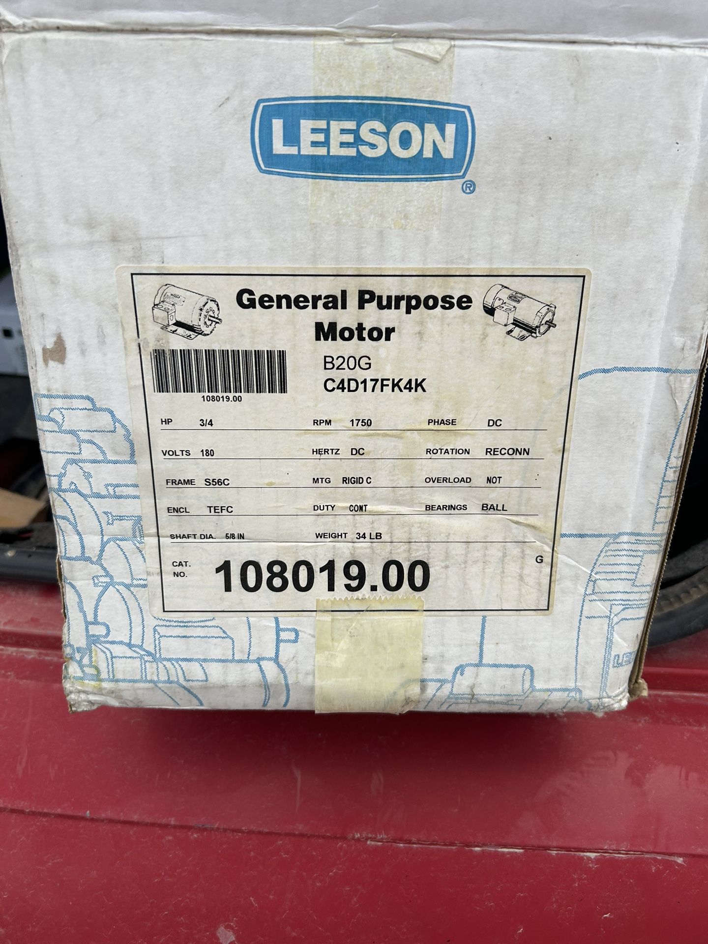 New Leeson 3/4 HP DC Motor – Sealed/Wrapped – Industrial Quality