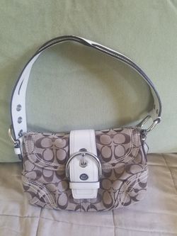 Coach Hobo Buckle Flap White Leather Signature C Classic L0669 -10603  Handbag