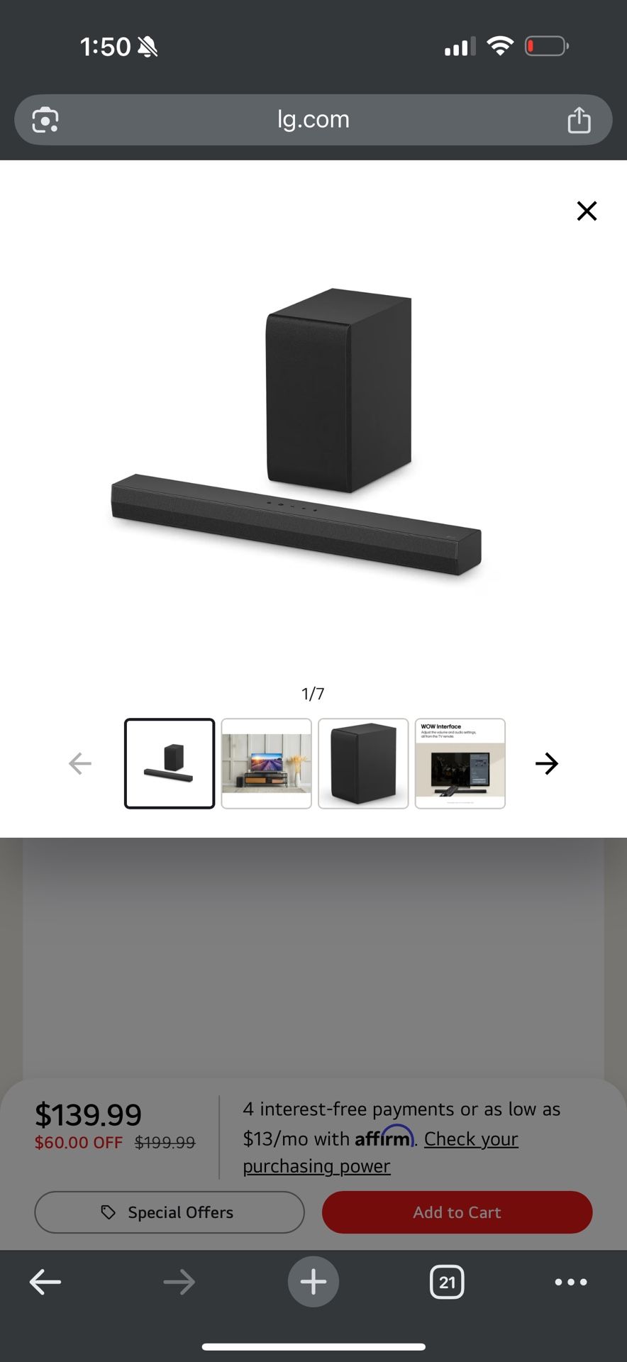 LG Soundbar With Bluetooth Subwoofer 