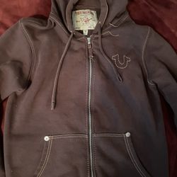 Brown True Religon Zip Up Hoodie