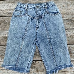 Vintage AcidWash High-Waist PS Gitano Cropped Long Shorts
