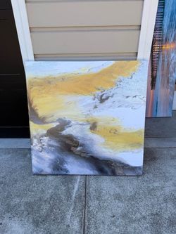 Abstract Gold and Grey Fluid Art Canvas