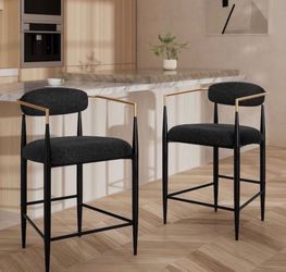 Morden Fort 26” Black Bouclé Counter Height Bar Stools — Set of 4 (NEW in box)