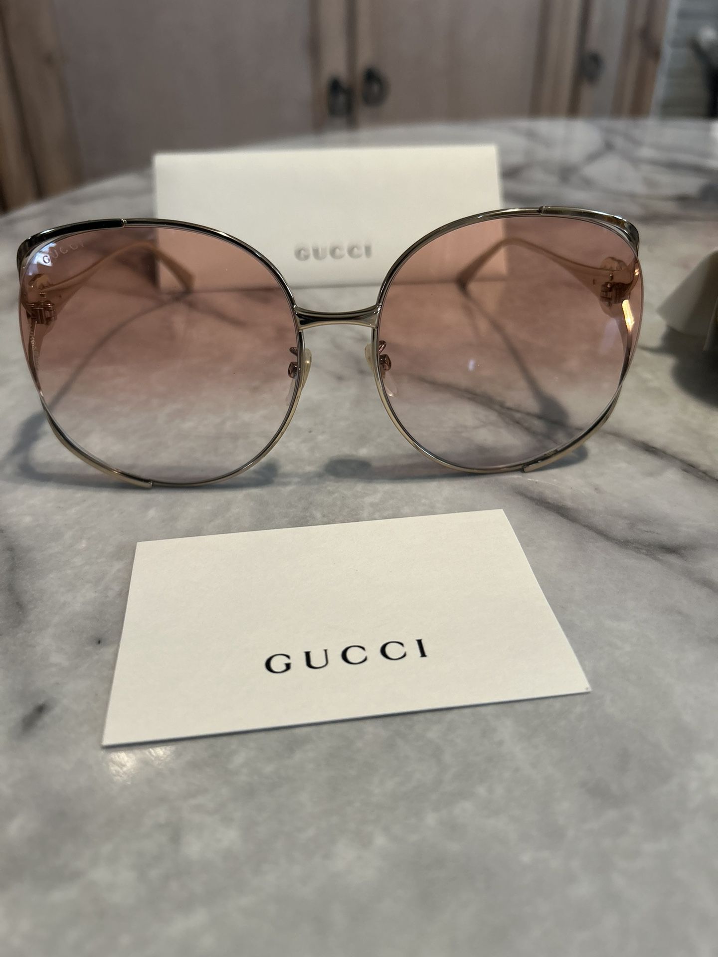 Gucci Round Sunglasses, 63 mm Gold/Brown Gradient Women's 