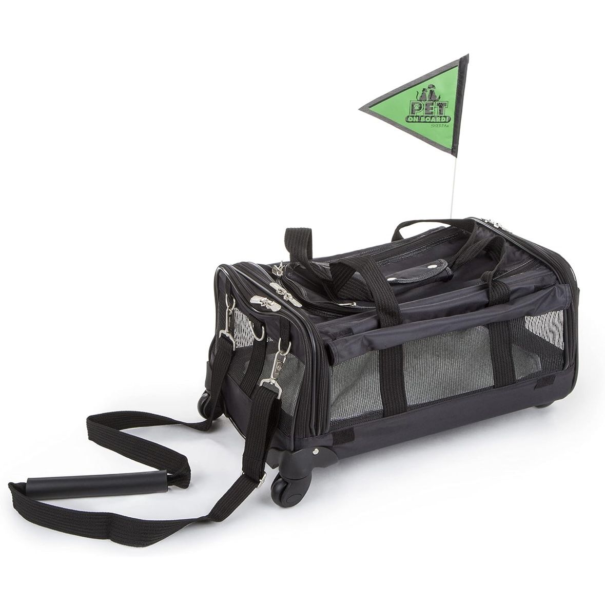 Sherpa pet carrier on wheels, black color