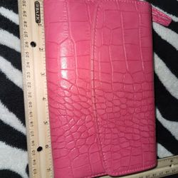 Women's Faux Croc Leather Pink Wristlet Wallet