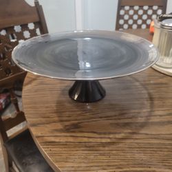 Badash Black Alabaster Glass Footed Cake Stand