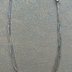 Navajo Blue Turquoise beads Sterling Liquid Silver Tube Heishi Necklace 22” In great condition