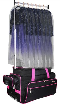 Dance Bag with Garment Rack,23inch Dance Competition Garment Bags with Clothes Rack,Suitcase,Rolling Duffle for Travel, Wheeled Drop-Bottom Upright Lu
