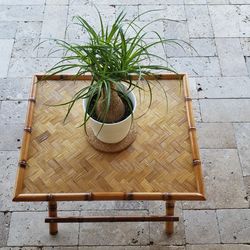 Mid Century Vintage Handcrafted Rectangle Bamboo Serving Folding Table